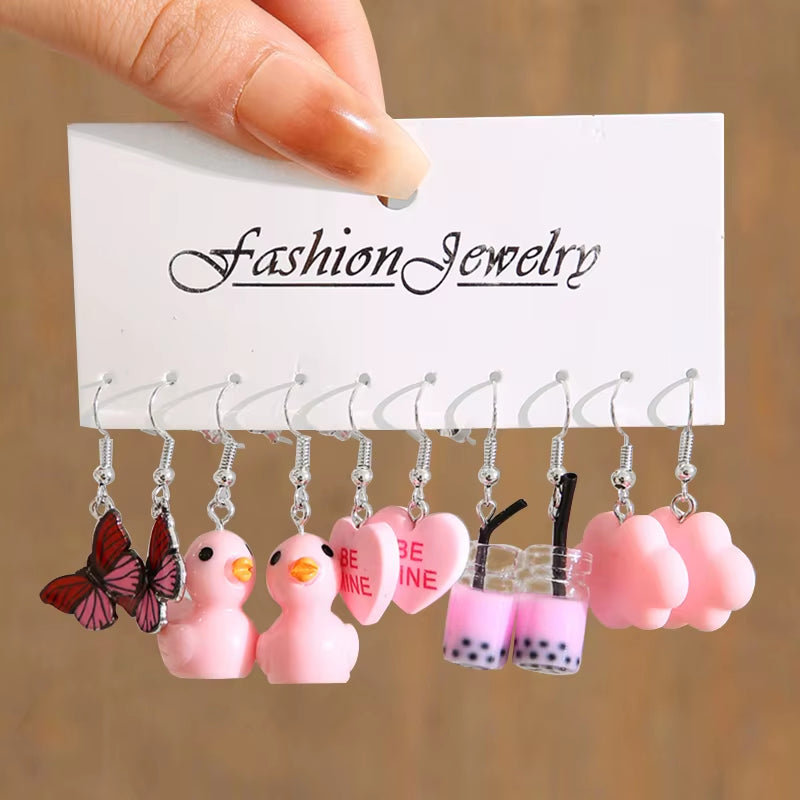 Cute Cartoon Earrings Set Purple Butterfly Dangle Earring for Women Girls Mushroom Flower Earring Set Trendy Jewelry New