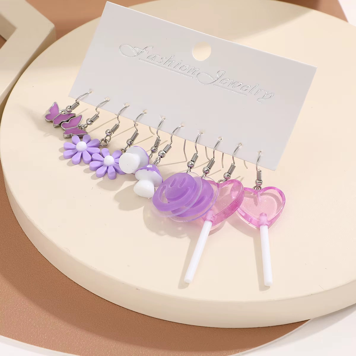 Cute Cartoon Earrings Set Purple Butterfly Dangle Earring for Women Girls Mushroom Flower Earring Set Trendy Jewelry New