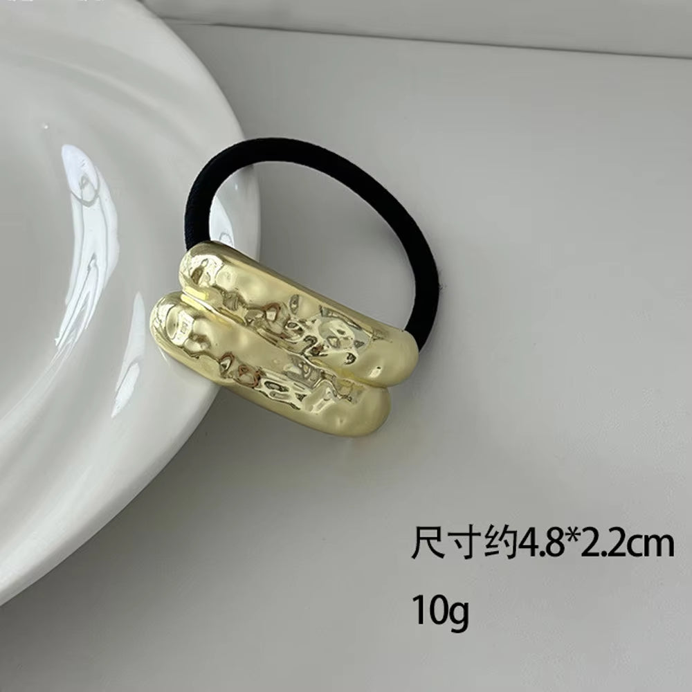 Exaggerated Irregular Scrunchies Gold Color Hair Rope Ponytail Holder Elastic Hair Bands Accessories Metal Circle Hair Ties Cuff