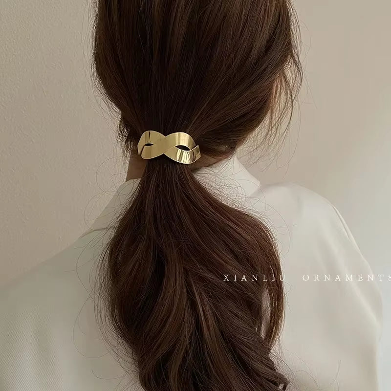 Korean Simple Metal Fashion Elastic Hair Bands Geometric Hollow Gold Headwear Hair Rope Ties Women Hair Accessories