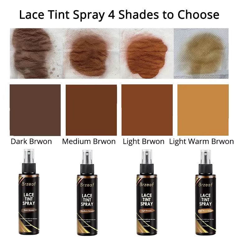 Lace Tint Spray for Lace Wigs Dark Brown Middle Brown Light Brown Lace Tint Spray for Closures, Wigs and Closure Front 100Ml