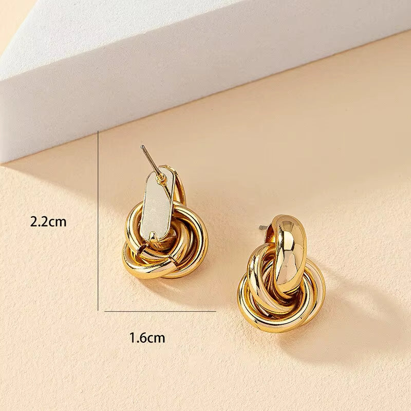 2 Pair Set Gold Silver Color Knot Hoop Earring Set for Women Shiny Plating Trendy Earring Stud Cute Daily Wear Jewelry Set