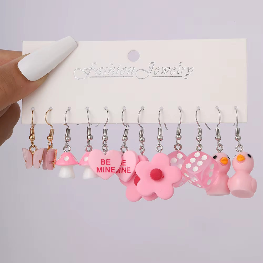 Cute Cartoon Earrings Set Purple Butterfly Dangle Earring for Women Girls Mushroom Flower Earring Set Trendy Jewelry New