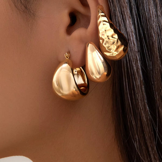 6Pcs/Set Vintage Large Chunky Waterdrop Hoop Earring Women Minimalist Gold Color Geometric Earring Party Jewelry